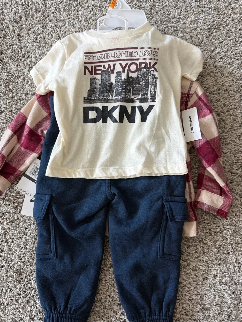 DKNY Boys Burgundy and Cream Plaid Button-Down Shirt